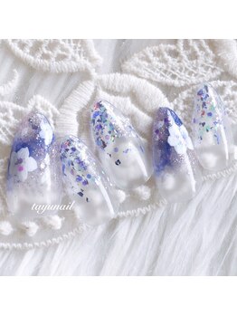 たゆ ネイル(たゆnail)/パラジェル手書き夜桜ネイル