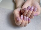 お花×ドット×ワンカラーネイル