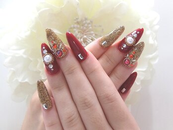 ネイルサロンミキ 横浜(MIKI)/ボールドゴールドパール和装着物