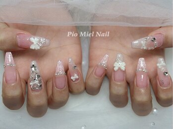ピオミエルネイル 新宿(pio miel nail)/ピンクツイード×リボンパール