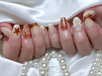 ブラウンチェック×リボン