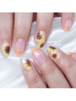たゆ ネイル(たゆnail)/パラジェル手描きひまわりネイル