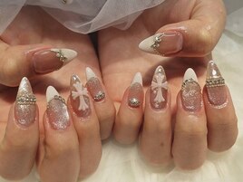 デニムクロムネイル/小花ネイル