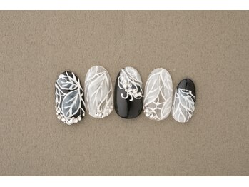 エムスラッシュ ネイル 新百合ヶ丘店(M.SLASH)/手書きフラワーネイル