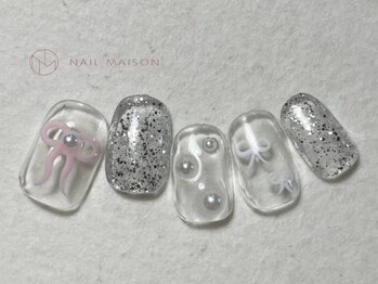 ネイルメゾン 梅田(NAIL MAISON)/メタリッククリアリボンキラキラ