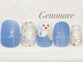 雪だるまチェックネイル