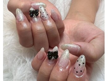 ハートホロネイル/リボンネイル