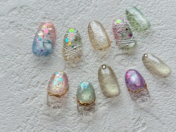 マイ ネイル 銀座店(Mai Nail)の写真/【朝10時営業】【ご新規7,390円】透明感と煌めきを楽しむ大人のヨーヨー＆夏ニュアンスネイル♪