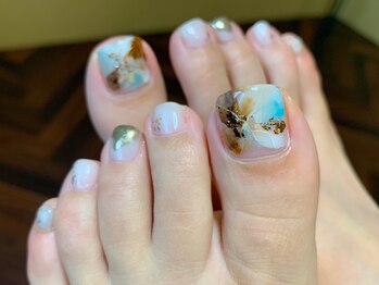 サロンドフォーエイチ(salon de 4H)/夏の大理石風ネイル♪