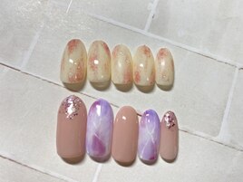 桃ネイル＆パープルニュアンス