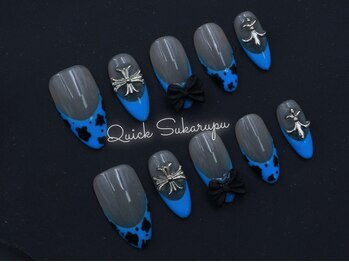 クイックスカルプ 新宿店(Quick Sukarupu)/グレー×ブルー地雷ギャルネイル