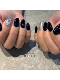 ネイビー×シルバーネイル