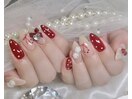 【Ayaka】赤ガーリーネイル