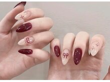 ヘブン ネイル 鶯谷(HEAVEN Nail)/ボルドーリボンネイル