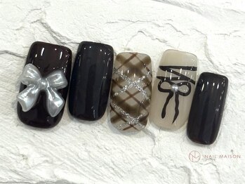 ネイルメゾン 池袋店(NAIL MAISON)/ブラウンチェックリボン¥10550