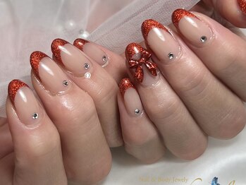ネイル アンド ボディジュエリー リッチスタイル(Nail&Body Jewely Rich style)/ラメフレンチ×リボン