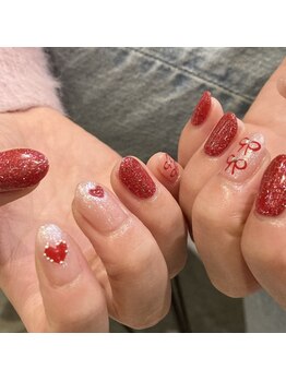 ネウィ ネイル 京橋(newi nail)/赤×リボンハート【newiネイル】