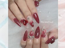 ピオミエルネイル 新宿(pio miel nail)/ルビーレッド×ローズきらめき