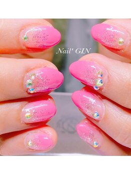 ネイル ジン(Nail' GIN)/【HAND】華やかピンク 春ネイル