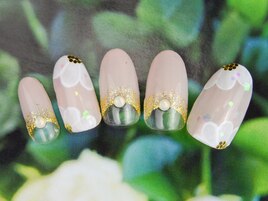 淡フラワー×逆フレンチショート