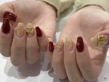 エイト アイラッシュアンドネイル 大宮店(eight)/ボルドー×ゴールドリングネイル