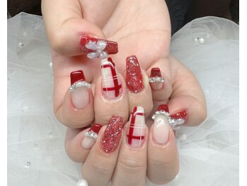 プトゥプトゥ(ptu ptu)/ボルドー×チェックネイル