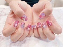 #大理石 #ラメ #夏ネイル