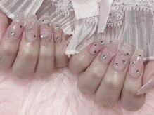 モカ 京橋(moca)/ローズ×ビジューの姫ネイル
