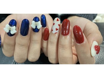 ネルネルネイル(nel nel nail)/ぷっくりハートとリボンデザイン