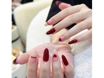 ヘブン ネイル 鶯谷(HEAVEN Nail)/ボルドーハートネイル