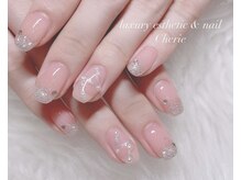 シェリエ(Cherie)/先端ラメ×リボンネイル