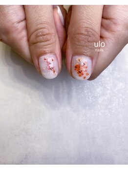 ウロネイルズ(ulo nails)/シアーなホワイトと押し花