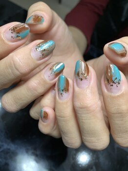 レディグリッター(Lady glitter)/秋カラー塗りかけネイル