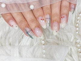 さくらんぼチェックネイル