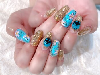 ラルネイル 大宮(Lull. nail)/#ゴールド#ミラー#手書き#お花