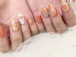 ミラー×手描きフラワーネイル