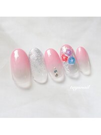 朝顔手描き浴衣ネイル