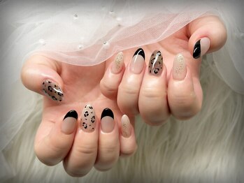 ルノン(Lunon)/レオパード＋黒フレンチ