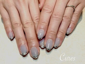 キュアーズ ネイル(CURES NAIL)/水色ガラスフレンチ