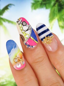 カラーズ 浜松店(colors)/スカーフ風ネイル×ボーダー