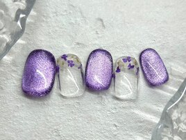 押し花ネイル/パープルネイル
