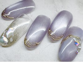 パープル華やかマグネットネイル