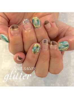 ネイルサロン グリッター(NAIL SALON glitter)/秋のグリーンのネイル