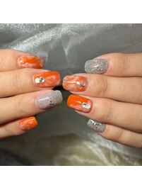 オレンジ×フラッシュネイル♪