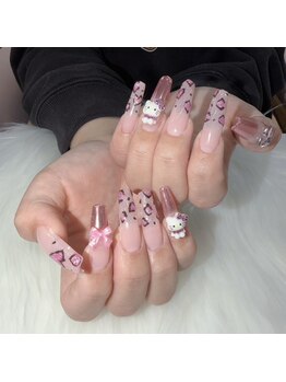 福松学園/ヒョウ柄キティ風ネイル