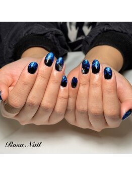 ローザネイル(Rosa Nail)/ブラック×ブルーラメ