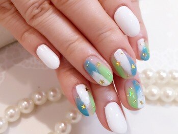 ボネール(nail ＆ eyelash Bounail)/夏色 塗りかけ ショート ネイル