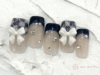 ネイルメゾン 池袋店(NAIL MAISON)/ネイビーチェックフレンチ¥10550