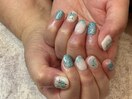 夏シェルネイル　キラキラ