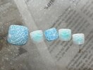 ブルーお花フットネイル